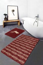 - RealHomes - Realhomes Kahverengi Zeminli Geyik Tasarımlı 2'li Banyo Halısı Takımı & Mutfak Halı Seti Realhomes