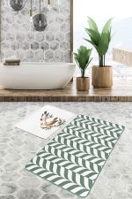 - RealHomes - Realhomes  Kırlangıç Motifli Yeşil Ebru Sanatı Özel Tasarım 2'li Paspas Klozet Takımı Realhomes