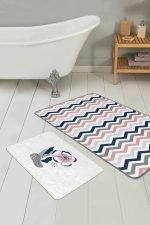 - RealHomes - Realhomes  Soft Renkli Zikzak Motifli Özel Tasarım 2'li Banyo Halı Seti & Mutfak Paspas Takımı Realhomes