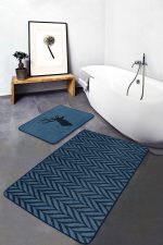 - RealHomes - Realhomes  Lacivert Ebru Sanatı Çizimli Geyik Motifli 2'li Banyo Halı Takımı & Klozet Paspas Seti Realhomes