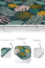 - RealHomes - Realhomes  Renkli Tropik Yaprak Özel Tasarımlı 2'li Mutfak Paspas Seti & Banyo Halı Takımı Realhomes