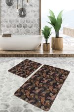 - RealHomes - Realhomes  Koyu Renkli Flamingo Tasarımlı 2'li Banyo Paspas Seti & Banyo Halı Takımı Realhomes