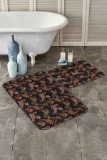 - RealHomes - Realhomes  Koyu Renkli Flamingo Tasarımlı 2'li Banyo Paspas Seti & Banyo Halı Takımı Realhomes