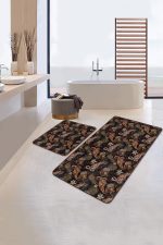 - RealHomes - Realhomes  Koyu Renkli Flamingo Tasarımlı 2'li Banyo Paspas Seti & Banyo Halı Takımı Realhomes