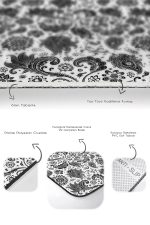 - RealHomes - Realhomes  Siyah Beyaz Çiçek Motifli 2'li Banyo Halı Takımı & Mutfak Paspas Seti Realhomes