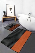 - RealHomes - Realhomes  Turuncu Çizgili Kedi Motifli 2'li Banyo Mutfak Paspas Takımlı Klozet Seti Realhomes