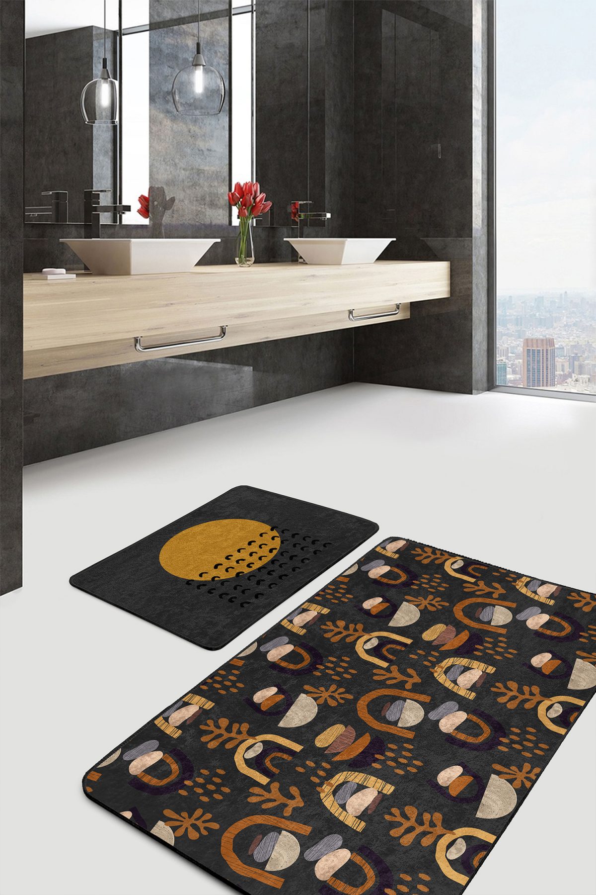 Bohem Motifli Etnik Tasarımlı 2'li Banyo Paspas Takımı & Mutfak Paspas Seti Realhomes