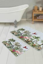 - RealHomes - Realhomes  Tropik Hayvanlar Bitkiler Özel Tasarım 2'li Banyo Paspas Seti & Banyo Halı Takımı Realhomes