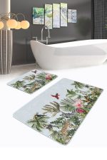 - RealHomes - Realhomes  Tropik Hayvanlar Bitkiler Özel Tasarım 2'li Banyo Paspas Seti & Banyo Halı Takımı Realhomes