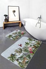 - RealHomes - Realhomes  Tropik Hayvanlar Bitkiler Özel Tasarım 2'li Banyo Paspas Seti & Banyo Halı Takımı Realhomes