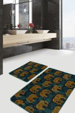 Etnik Fil Tasarımlı Özel Tasarım 2'li Banyo Paspas Seti & Klozet Paspas Takımı Realhomes