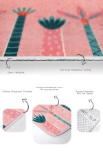 - RealHomes - Realhomes  Pembe Zemşn Palmiye Ağacı Çizimli 2'li Banyo Paspas Takımı & Mutfak Paspas Takımı Realhomes