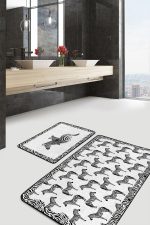 Siyah Beyaz Zebra Desenli 2'li Banyo Halı Takımı & Mutfak Paspas Takımı Realhomes