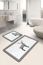 - RealHomes - Realhomes  Zebra Motifli Geytik Tasarımlı 2'li Banyo Paspas Takımı & Mutfak Paspas Seti Realhomes