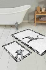 - RealHomes - Realhomes  Zebra Motifli Geytik Tasarımlı 2'li Banyo Paspas Takımı & Mutfak Paspas Seti Realhomes