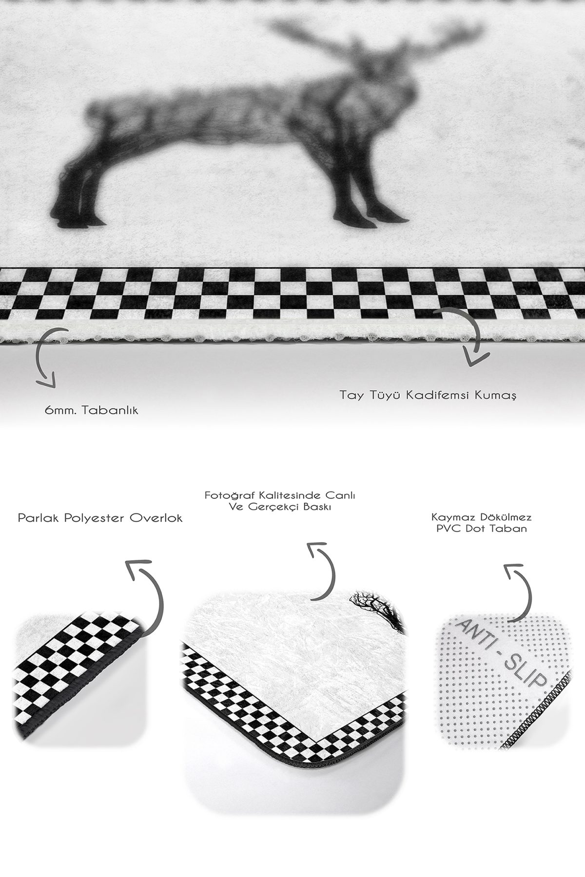Zebra Motifli Geytik Tasarımlı 2'li Banyo Paspas Takımı & Mutfak Paspas Seti Realhomes