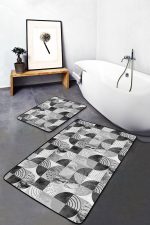 - RealHomes - Realhomes  Gri Geometrik Mermer Motifli 2'li Banyo Halı Takımı & Mutfak Paspas Seti Realhomes