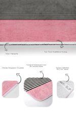 - RealHomes - Realhomes Pembe Zemin Çizgili Kedi Özel Tasarım 2'li Banyo Paspas Takımı & Mutfak Paspas Seti Realhomes