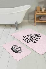 - RealHomes - Realhomes  Pembe Zemin Keep Calm Tasarımlı 2'li Banyo Halı Seti & Mutfak Paspas Takımı Realhomes
