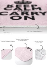 - RealHomes - Realhomes  Pembe Zemin Keep Calm Tasarımlı 2'li Banyo Halı Seti & Mutfak Paspas Takımı Realhomes