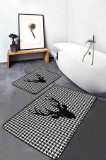 - RealHomes - Realhomes  Balıksırtı Zemin Geyik Tasarımlı 2'li Banyo Halı Takımı & Mutfak Paspas Seti Realhomes