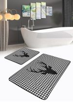 - RealHomes - Realhomes  Balıksırtı Zemin Geyik Tasarımlı 2'li Banyo Halı Takımı & Mutfak Paspas Seti Realhomes