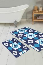 - RealHomes - Realhomes  Mavi Geometrik Desen Motifli 2'li Banyo Paspas Taklımı & Mutfak Paspas Seti Realhomes
