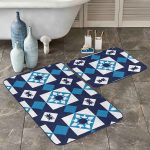 Sarı Motifli Kedi Desenli Çizgili 2'li Banyo Paspas Seti & Mutfak Halı Takımı Realhomes