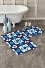 - RealHomes - Realhomes  Mavi Geometrik Desen Motifli 2'li Banyo Paspas Taklımı & Mutfak Paspas Seti Realhomes
