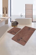 - RealHomes - Realhomes  Kahverengi Zemin Karahindiba Motifli 2'li Banyo Paspas Seti & Klozet Paspas Takımı9 Realhomes