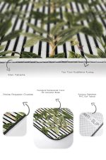 - RealHomes - Realhomes  Siyah Beyaz Çizgili Tropik Yaprak Motifli 2'li Mutfak Paspas Takımı & Banyo Paspas Seti Realhomes