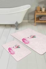 - RealHomes - Realhomes  Pembe Zemin Flamingo Özel Tasarım 2'li Banyo Paspas Takımı & Mutfak Paspas Seti Realhomes
