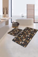 - RealHomes - Realhomes  Bohem Etnik Tasarımlı 2'li Banyo Paspas Seti & Klozet Paspas Takımı Realhomes