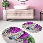 Lacivert Zemin Etnik Fil Motifli 2'li Oval Kaymaz Tabanlı Banyo & Mutfak Paspas Takımı Realhomes