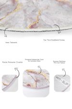 - RealHomes - Realhomes  Mermer Motifli Mor Mermer Detaylı 2'li Oval Kaymaz Tabanlı Banyo & Mutfak Paspas Takımı Realhomes