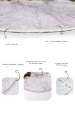 - RealHomes - Realhomes Mor Mermer Tasarımlı Dijital Baskılı 2'li Oval Kaymaz Tabanlı Banyo & Mutfak Paspas Takımı Realhomes