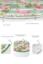 - RealHomes - Realhomes  Yeşil Çizgili Ananas Flamingo Tasarımlı 2'li Oval Kaymaz Tabanlı Banyo & Mutfak Paspas Takımı Realhomes