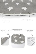 - RealHomes - Realhomes  Gri Zemin Yıldız Temalı Özel Tasarım 2'li Oval Kaymaz Tabanlı Banyo & Mutfak Paspas Takımı Realhomes