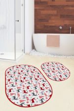 - RealHomes - Realhomes  Mery Christmas Tasarımlı Dijital Baskılı 2'li Oval Kaymaz Tabanlı Banyo & Mutfak Paspas Takımı Realhomes