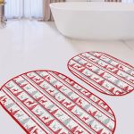 Gri Zigzag Motifli Dijital Baskılı Flamingo Motifli 2'li Oval Kaymaz Tabanlı Banyo & Mutfak Paspas Takımı Realhomes