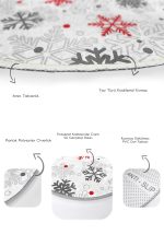 - RealHomes - Realhomes  Kırmızı Gri Kar Taneleri Özel Tasarım 2'li Oval Kaymaz Tabanlı Banyo & Mutfak Paspas Takımı Realhomes