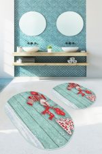 - RealHomes - Realhomes  Yılbaşı Temalı Özel Tasarımlı Dijital Baskılı 2'li Oval Kaymaz Tabanlı Banyo & Mutfak Paspas Takımı Realhomes