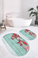 - RealHomes - Realhomes  Yılbaşı Temalı Özel Tasarımlı Dijital Baskılı 2'li Oval Kaymaz Tabanlı Banyo & Mutfak Paspas Takımı Realhomes