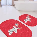 Beyaz Zemin Nazar Boncuklu Özel Tasarım 2'li Oval Kaymaz Tabanlı Banyo & Mutfak Paspas Takımı Realhomes