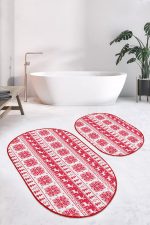 Mery Christmas Temalı Özel Tasarım 2'li Oval Kaymaz Tabanlı Banyo & Mutfak Paspas Takımı Realhomes