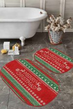 - RealHomes - Realhomes  Mery Christmas Yılbaşı Temalı Özel Tasarım 2'li Oval Kaymaz Tabanlı Banyo & Mutfak Paspas Takımı Realhomes