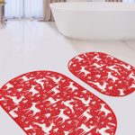 Pembe Zemin Flamingo Özel Tasarım 2'li Oval Banyo Paspas Takımı & Mutfak Paspas Seti Realhomes