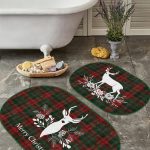 Koyu Füme Zeminli Renkli Tüy Motifli 2'li Oval Kaymaz Tabanlı Banyo & Mutfak Paspas Takımı Realhomes