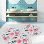 Siyah Beyaz Ekose Home Sweet Temalı 2'li Oval Kaymaz Tabanlı Banyo Paspas Takımı & Mutfak Halısı Realhomes