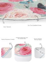 - RealHomes - Realhomes  Mavi Zemin Kelebek Gül Motifli Özel Tasarım 2'li Oval Kaymaz Tabanlı Banyo & Mutfak Paspas Takımı Realhomes